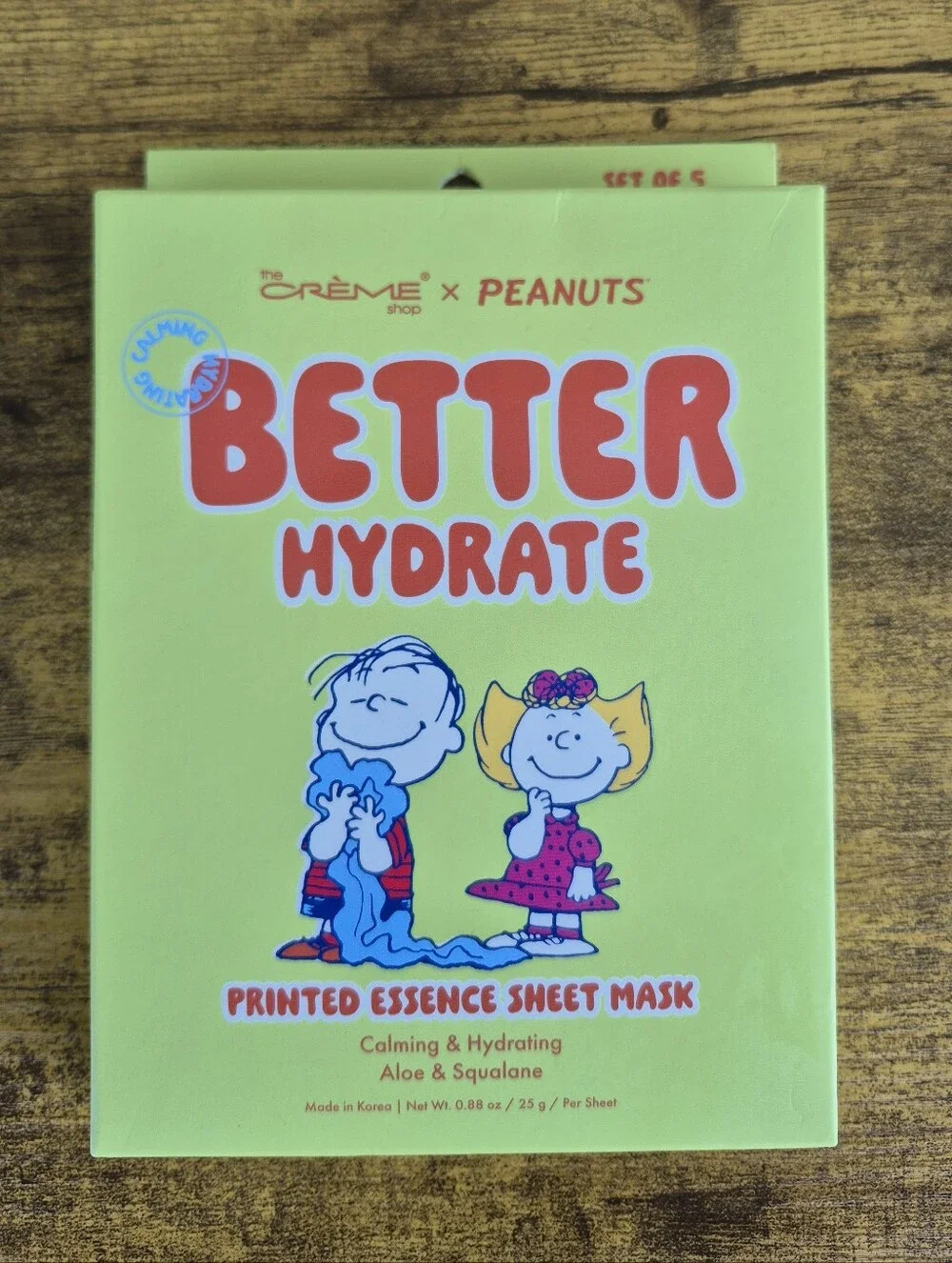 NIB The Crème Shop x Peanuts Better Hydrate Sheet Mask Set of 5 Aloe Squalane